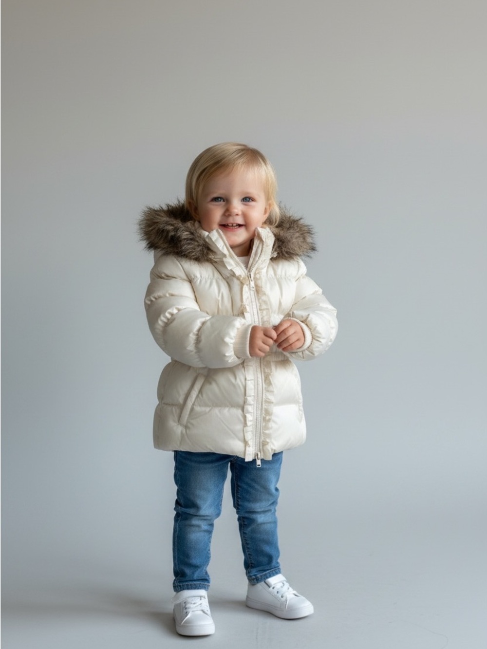 Baby GAP Cream Faux-Fur Hooded Puffer Jacket Toddler 4 year